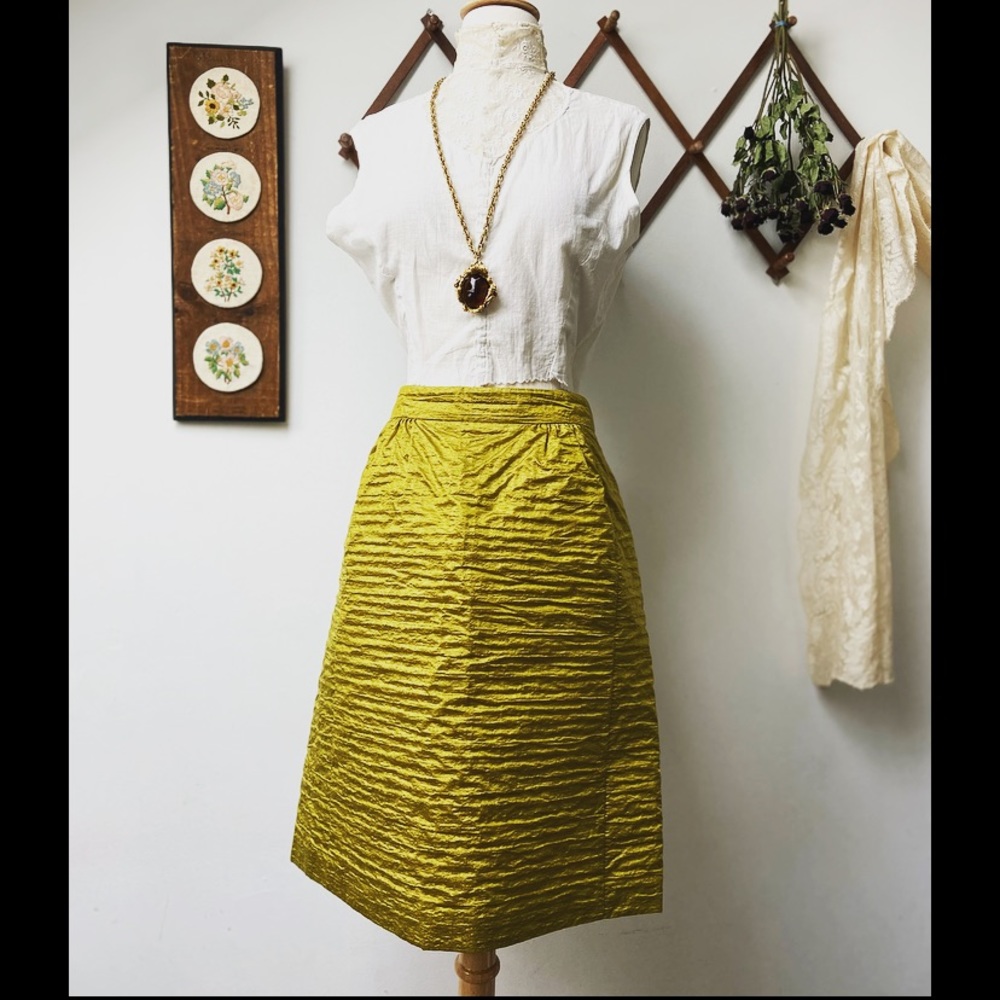 Burberry • Textured Silk Knee Length Gold Skirt